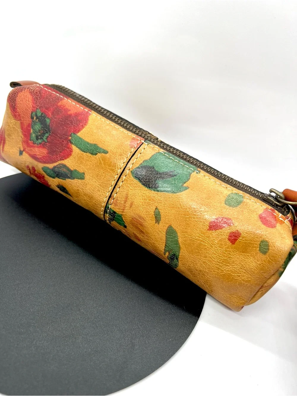 Patricia Nash Floral Leather Wristlet Cosmetic Makeup Pencil Case Vintage Boho